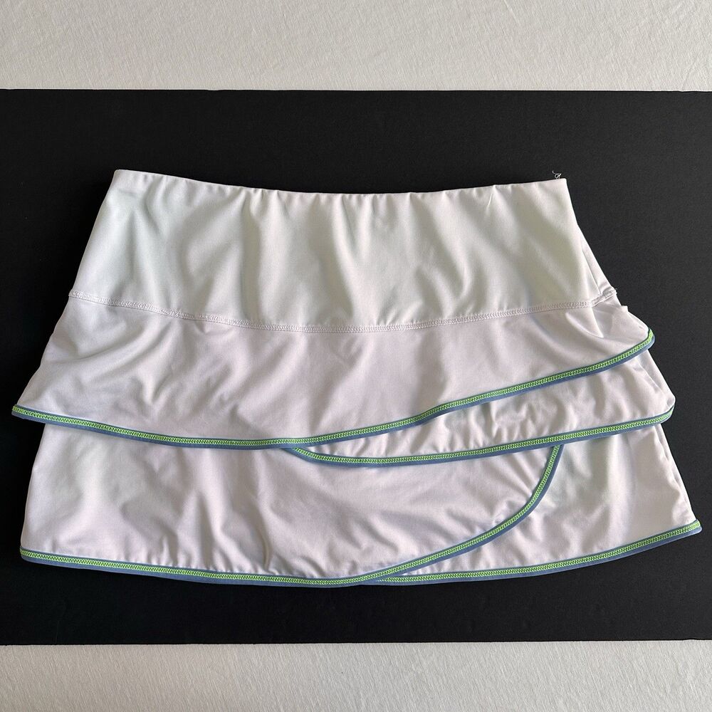 Lucky in Love XL 16 Womens White Tennis Rally Skirt Skort Scallop Blue Green